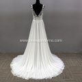 Flower white Lace Sexy Backless V Neck Sleeveless Appliques Bridal Gown illusion wedding dress